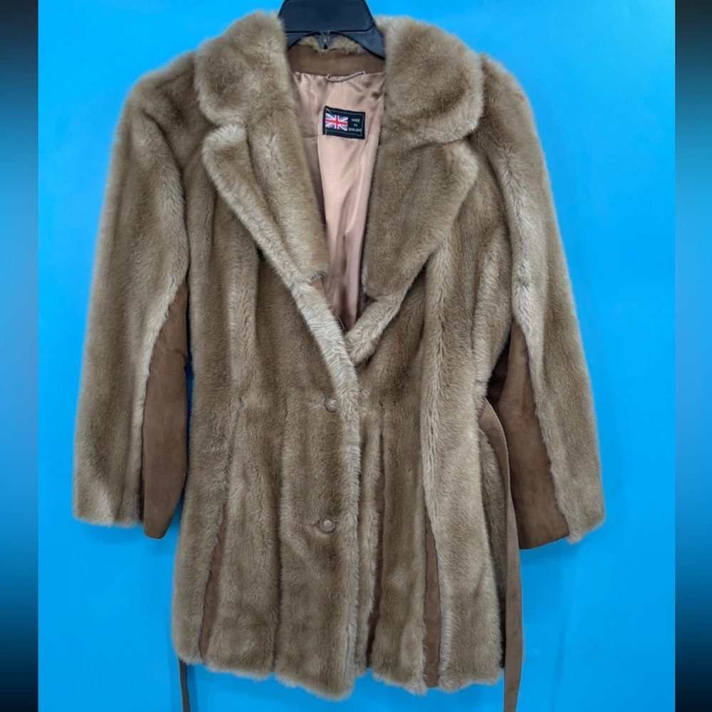 Vintage Tissavel camel faux fur coat